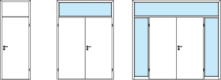Вариант исполнения дверей с боковыми элементами и фрамугой